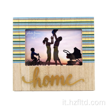 Portafoto in legno all&#39;ingrosso con cartello HOME in metallo